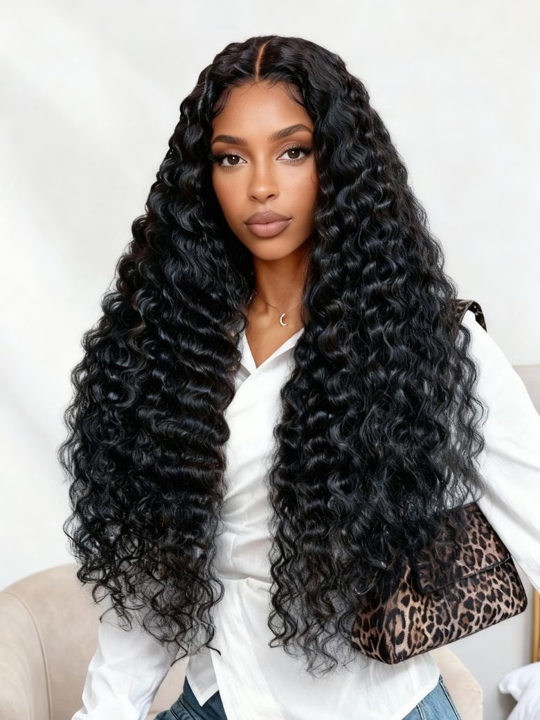 13x4 Pre-Everything™ Lace Frontal Black Crimped Deep Wave Wig with Invisi Drawstring