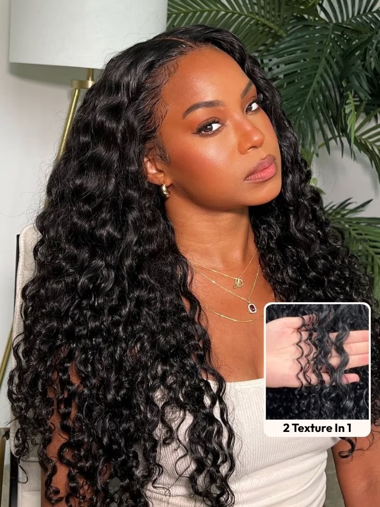 [With Drawstring] 7X5 Glueless Lace Bye Bye Slip Bouncy Water Wave Curly Seamless Blending Wig Beginner-friendly Install