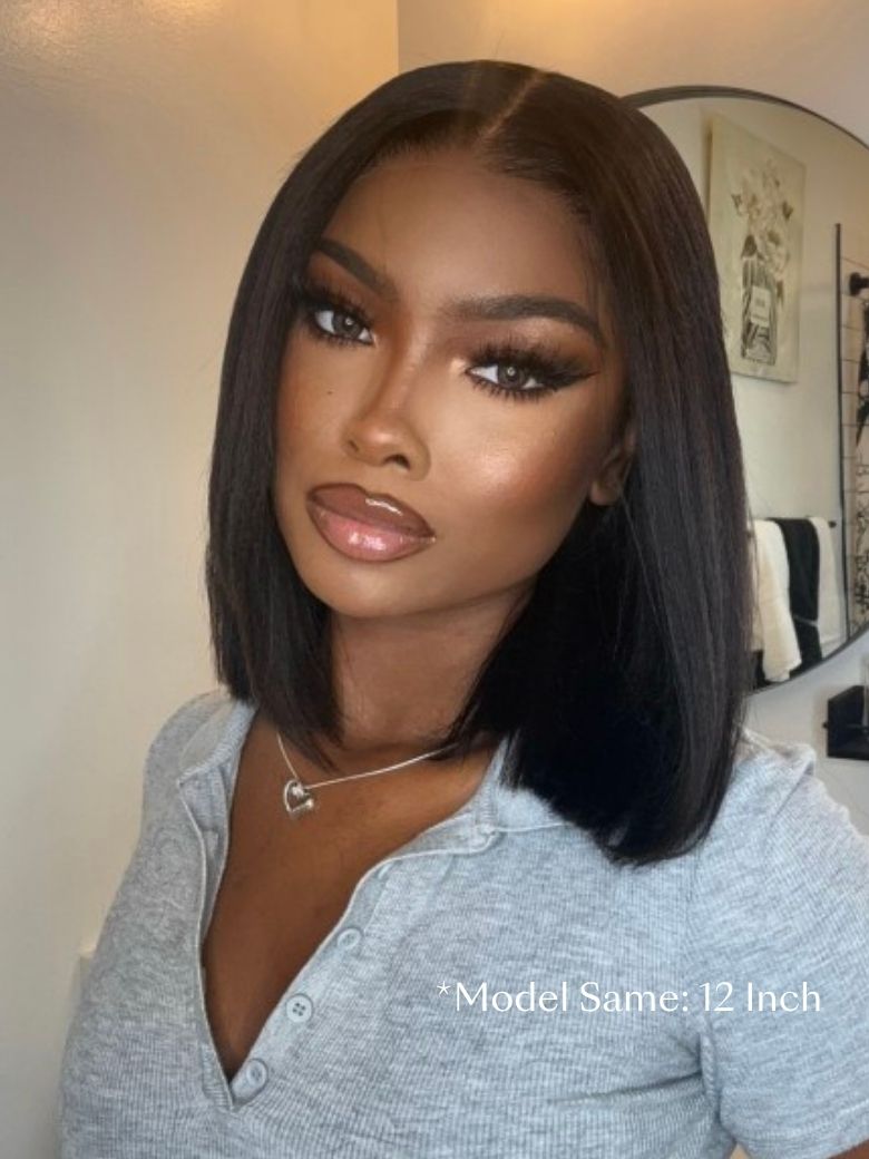 [ Flash Sale ] UNice 7x5 Bye Bye Slip™ Glueless Pre Cut Lace Black Yaki & Pre Layered Yaki Bob Bleached Knots Drawstring 100% Human Hair Wig