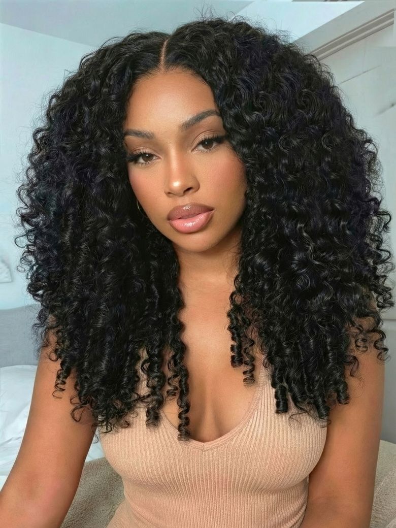22/26inch 7X5 Lace Bye Bye Slip Natural Black Burmese Curly Wig with Finger Coily Ends With Drawstring