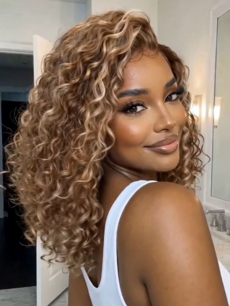 [ Flash Sale ] UNice 7x5 Bye-Bye Slip™ Glueless Invisible Drawstring Honey Blonde Highlights Voluminous Curly Bob 100% Human Hair Wig
