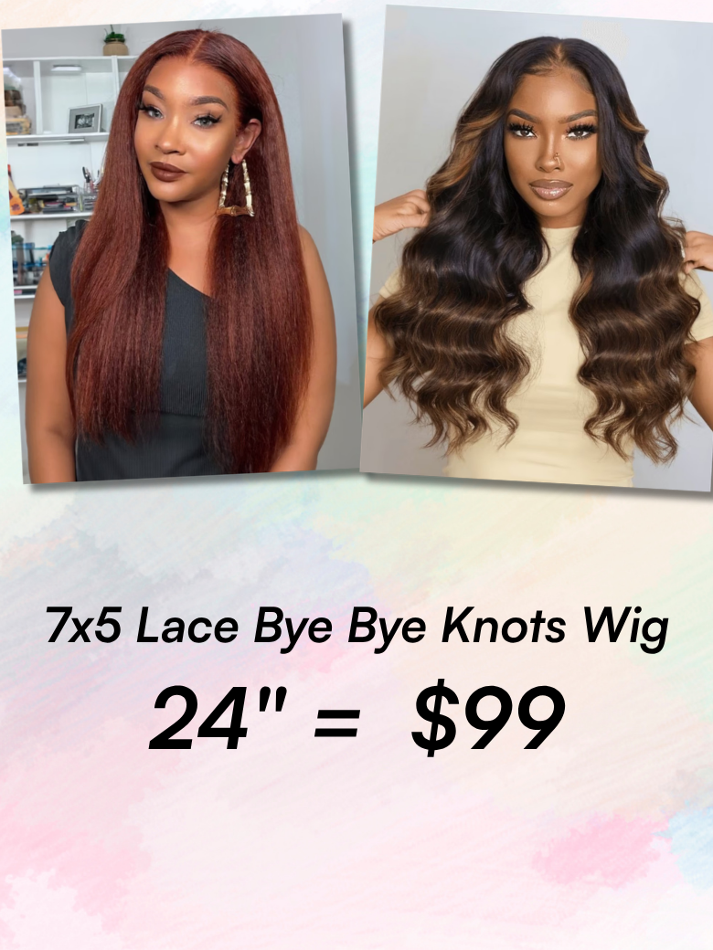 [24"=$99] 7x5 Lace Bye-Bye Knots Wig: Reddish Brown | Black to Chestnut Brown Ombre Color