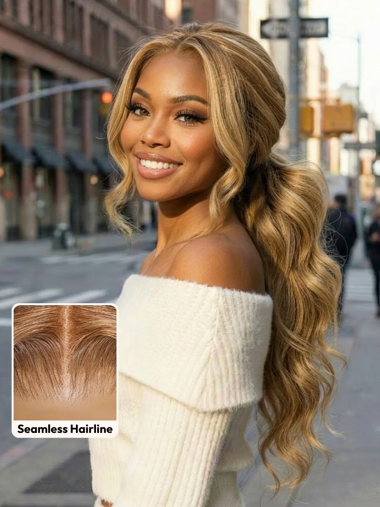 [With Drawstring] 22" 7x5 Pre-Cut Honey Blonde Glueless Wig & 6x4.5 Pre Cut Lace Highlihgt Wig