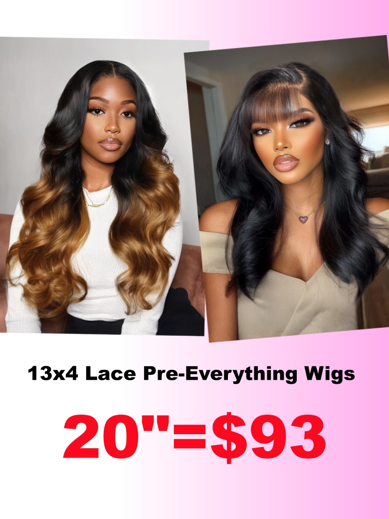 From 20'' 13x4 Pre-Everything Black to Cappuccino Ombre Drawstring Wig& Side-Part Fluffy Natural Black Loose Wave With Wispy Air Bangs Wig
