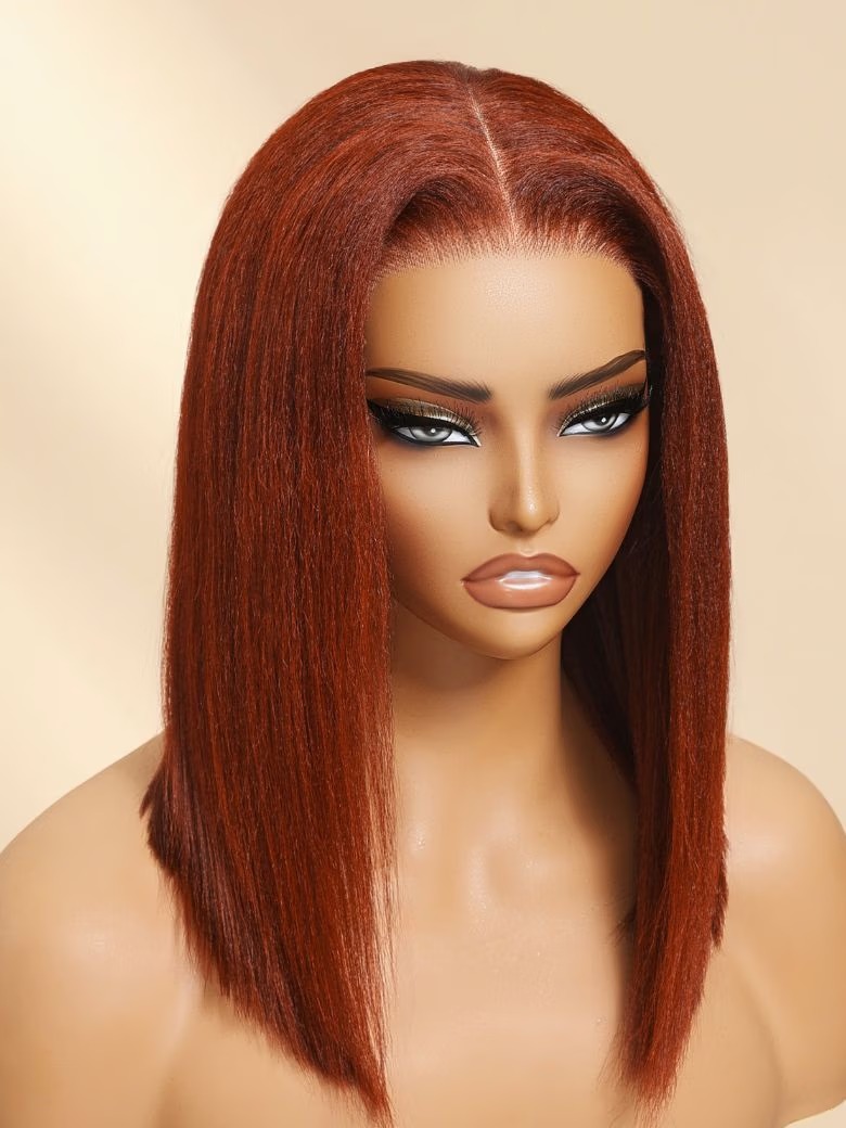 180% Density Bye-Bye Slip 7x5 Lace Reddish Brown Yaki Bob Wig