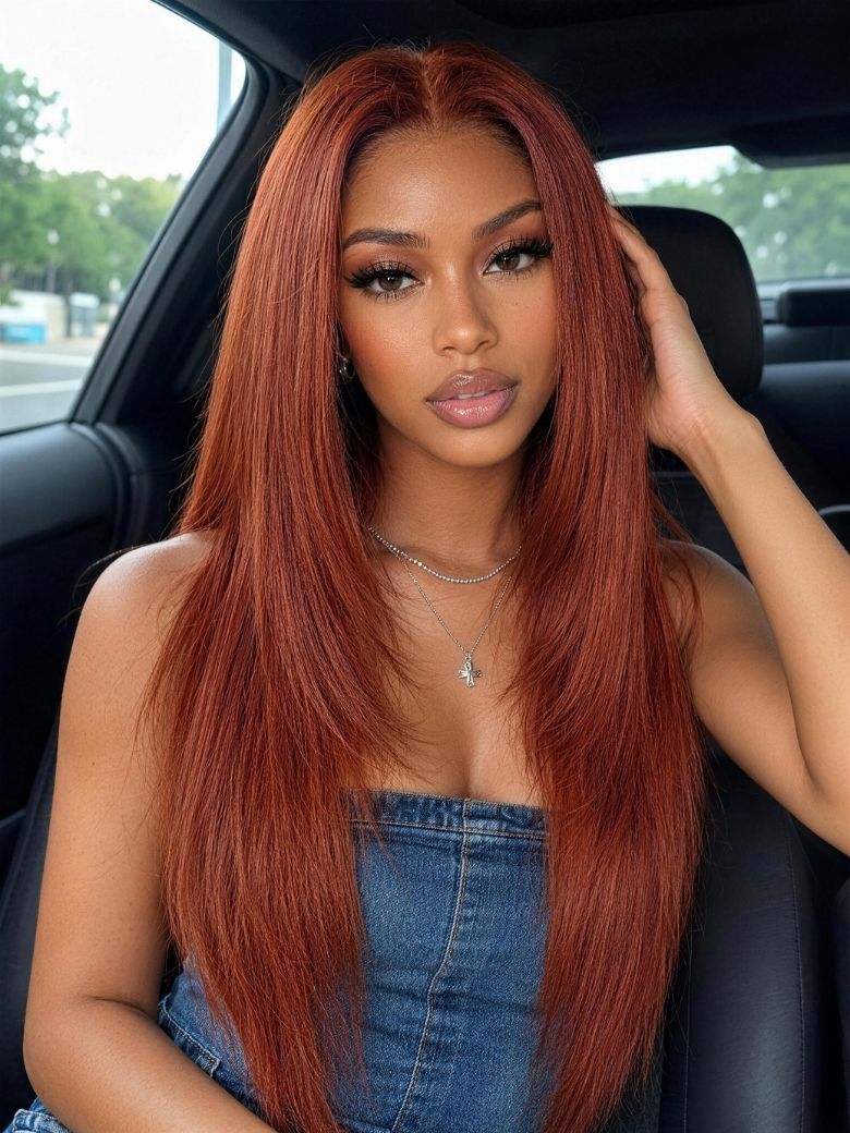 Reddish Brown Layered Straight Wig Bye-Bye Slip 7×5 Lace Closure Glueless Glam-Ready Rich Color Sleek Style
