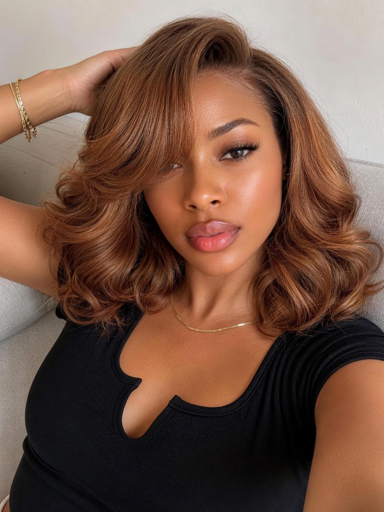 UNice Copper Brown Body Wave Bob Wig Bye-Bye Slip™ 13×4 Lace Front Glueless Glam-Ready Warm Copper Glow Polished Finish