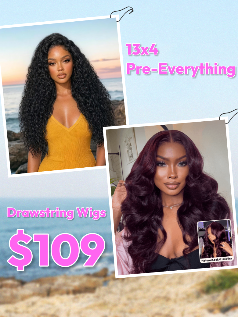 13x4 Bye Bye Slip Lace Frontal Textured Kinky Water Wave Wig& 7x5 Bye-Bye Knots Purple Black Cherry Loose Wave with Invisi Drawstring