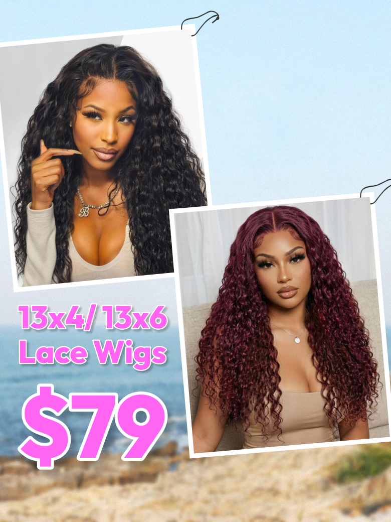 [Down To $79 | 13x6/13x4 Bye-Bye Slip Lace Frontal Burgundy/Natural Black Water Wave Glueless Wig with Invisi Drawstring