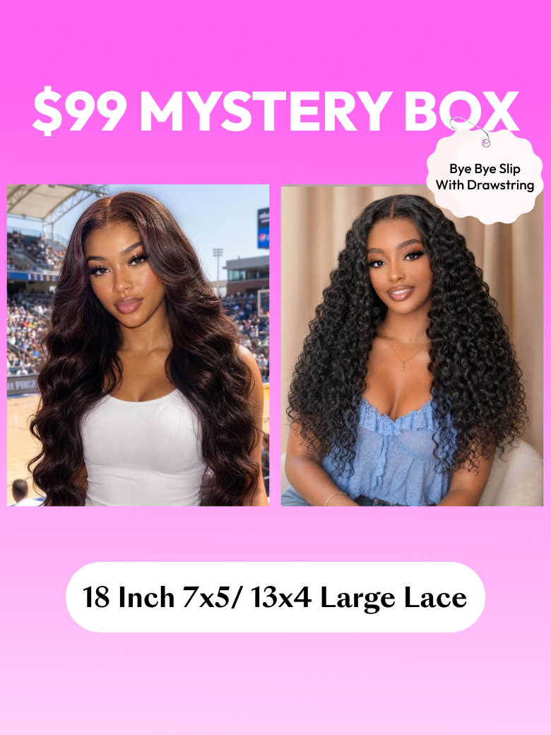 [18 Inch 13x4 Or 7x5 Large Lace] UNICE $99 Surprise Box Bye Bye Slip Glueless Wigs With Invis Drawstring Value $282