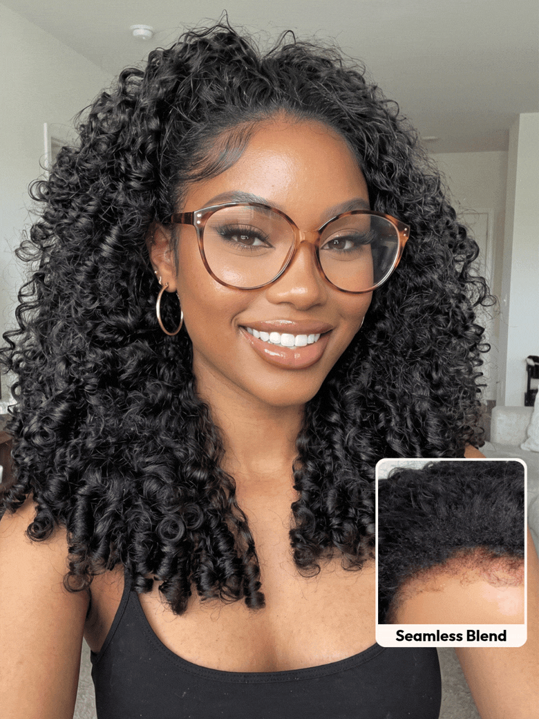 UNice Half Wig MeltLine™ Burmese Curly with Finger Coily Ends Beginner Friendly with Flexi-Fit Drawstring