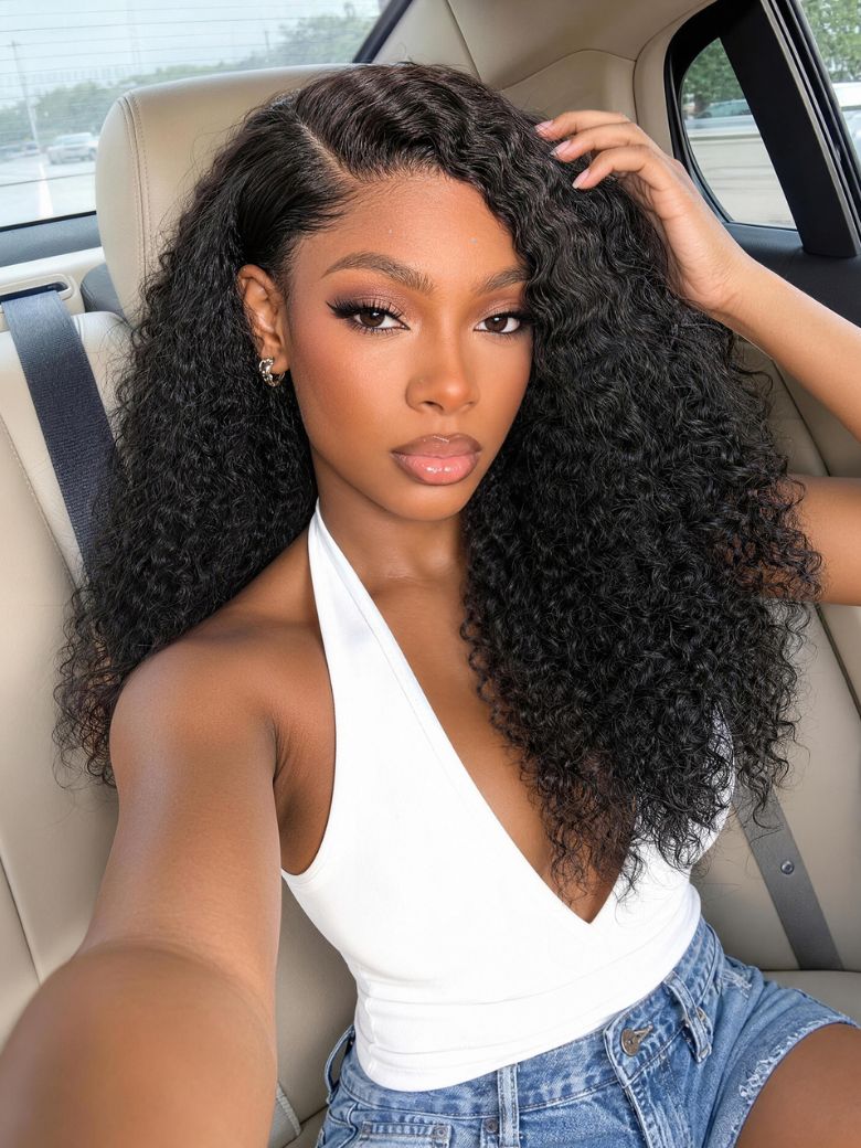 UNice Side Part Curly InvisiBlend™ V Part Human Hair Wig for Natural Hair Match