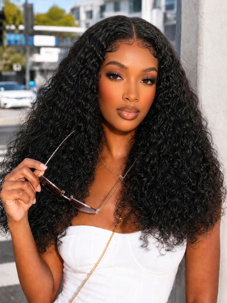 Pre-Defined Layered Kinky Curly Wig Bye-Bye Slip 7×5 Lace Closure Glueless Blend-Ready Voluminous Natural Curls Wig With 4C Baby Hair