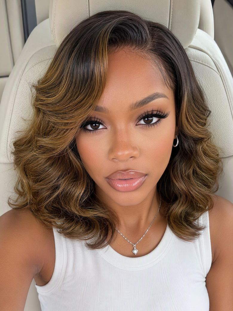 Chestnut Brown Ombre Body Wave Bob Wig Bye-Bye Slip 13×4 Lace Front Glueless Glam-Ready Elevated Style Radiant Appeal