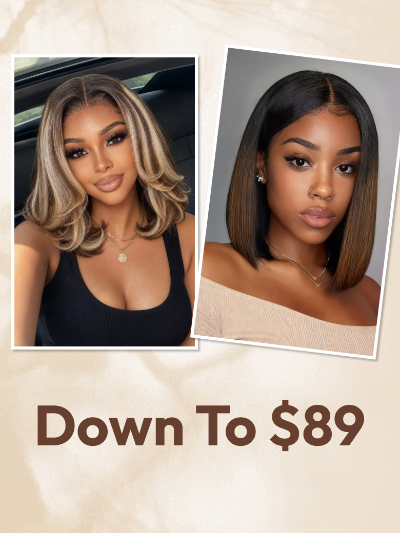 7x5 Bye-Bye Slip Black to Chestnut Brown Ombre Yaki Bob & Warm Brown with Beige Blonde Ribbon Highlights Layered Drawstring Wig