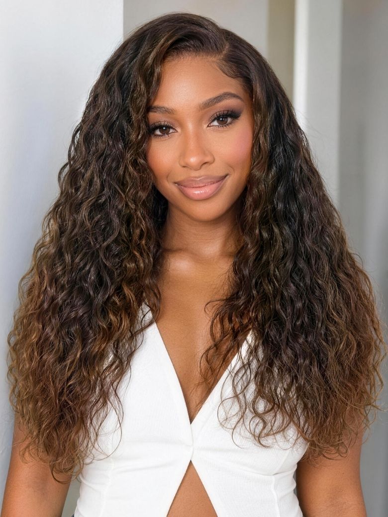 Chestnut Brown Ombre Natural Ripple Curl Bye-Bye Slip 13x4 Lace Front Wig Beginner-Friendly