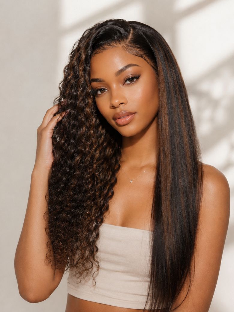 UNice Golden Brown Highlights Straight to Water Wave Wig Bye-Bye Slip™ 7×5 Lace Closure Glueless Glam-Ready 2-in-1 Styling Versatile Look