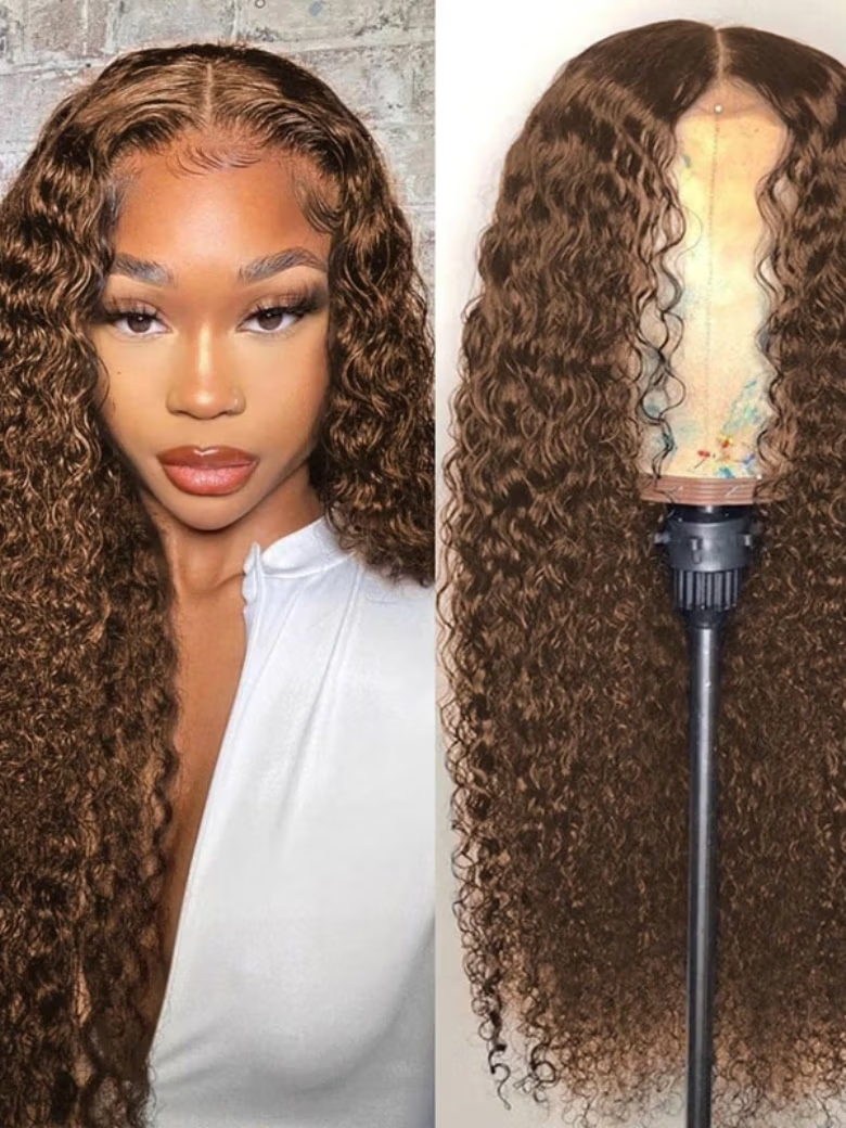 [80% OFF| 24"=$99] Chocolate Brown Hair Color 4x0.75 Lace Front Wig Curly Hair Pre Plucked Wig