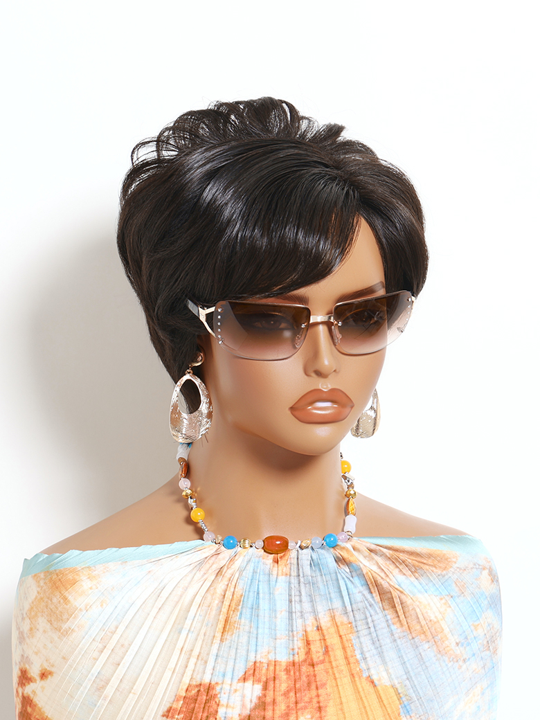 Unice  Layered Pixie Bob Wig 100% Human Hair Glueless Wigs Natural Black Beginner Friendly