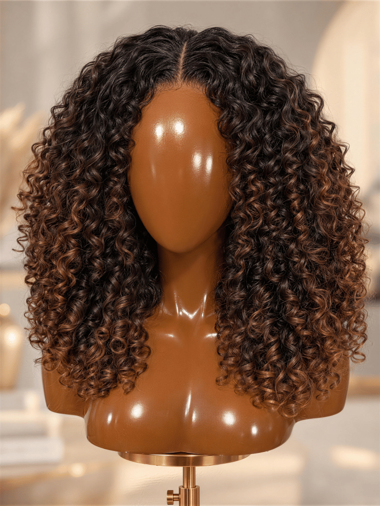UNice Brown Ombre Burmese Curly Bye-Bye Slip™ Ready-to-Go Glueless Human Hair Wig from UNice