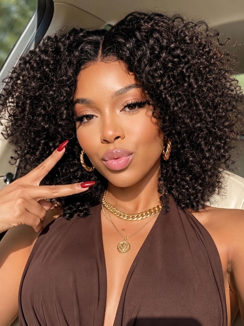 [From 22 Inch] UNice EasiContour™ V Part Afro Kinky Curly with Finger Coil Ends Glueless Wig 100% Human Hair