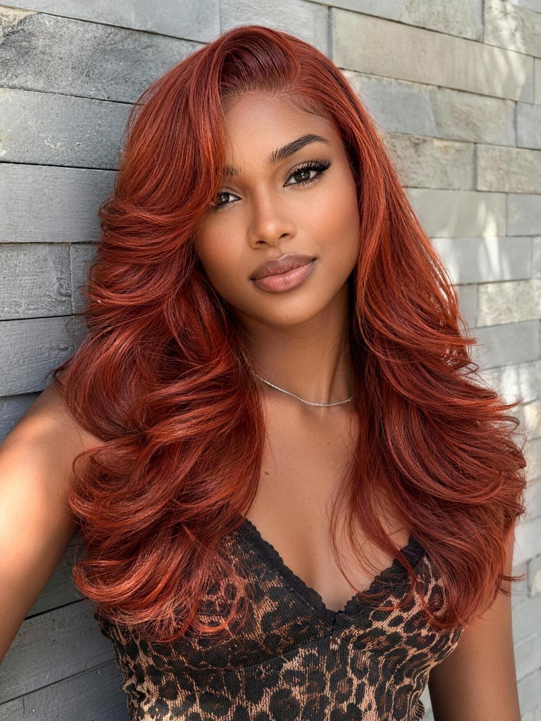 UNice Reddish Brown Feathered Layers Side Part Wig Bye-Bye Slip™ 7x5 Lace Glueless Human Hair Wig Pre-Styled Airy Finish