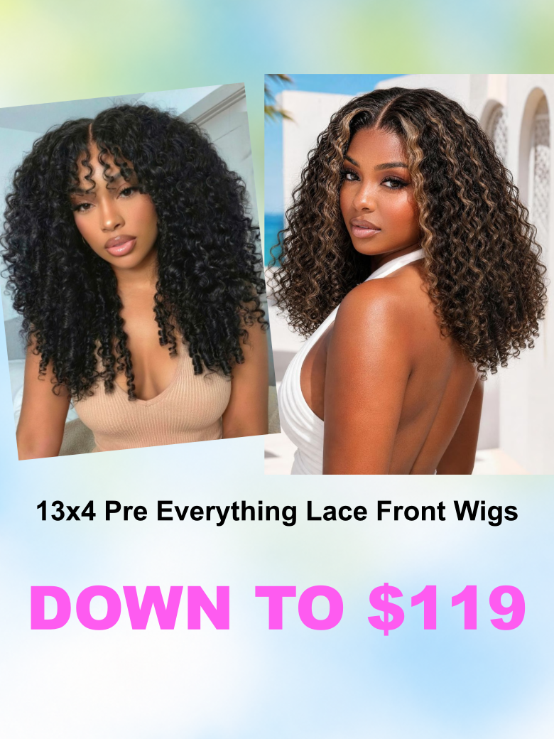 13x4/7x5 Pre-Everything Natural Black/Golden Brown Highlights Burmese Curly Wig With Finger Coil Ends Glueless Glam-Ready Dimensional Color
