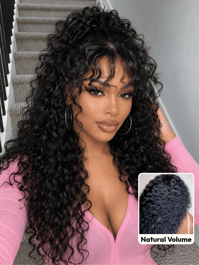 UNice Shaggy Curly Bangs 2×4 Lace Glueless Human Hair Drawstring Wig for Beginners