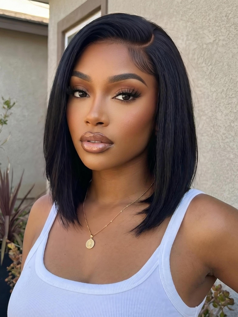 UNice Bye-Bye Slip™ 6x4 Lace Glueless Natural Black Side Part Sleek Blunt Cut Bob Wig Chin Length Straight Hair