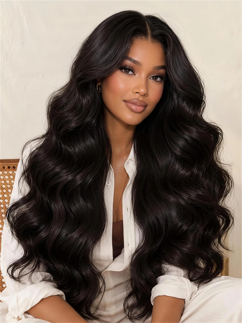 Buss Down Body Wave Bye-Bye Slip Glueless Lace Front Human Hair Wig 26-30 Inch & 180-250% Density