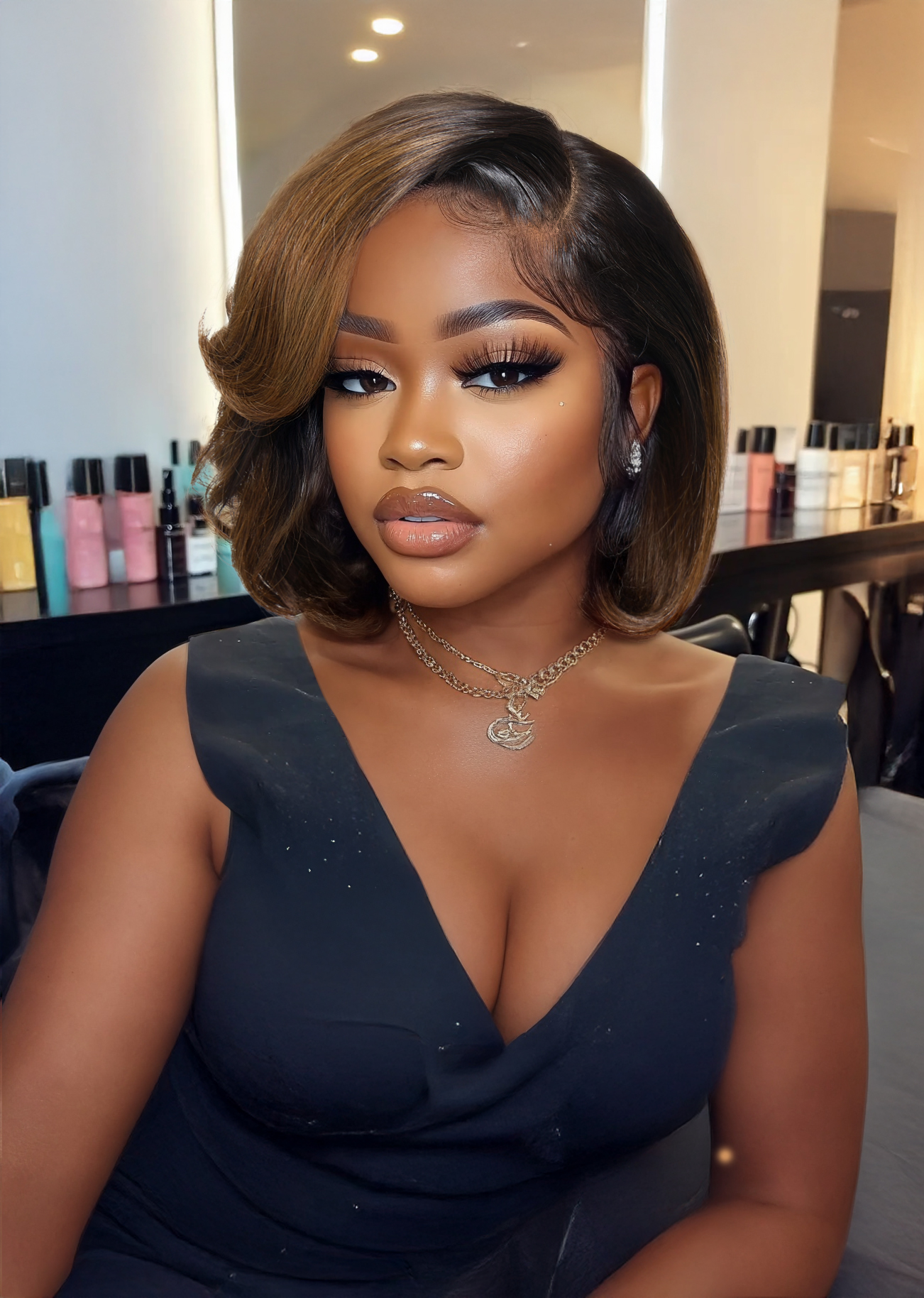 Side Part Bob Bye-Bye Slip 7x5 Pre-Cut Lace Human Hair Dark Root Ombre Brown Wig for Beginners