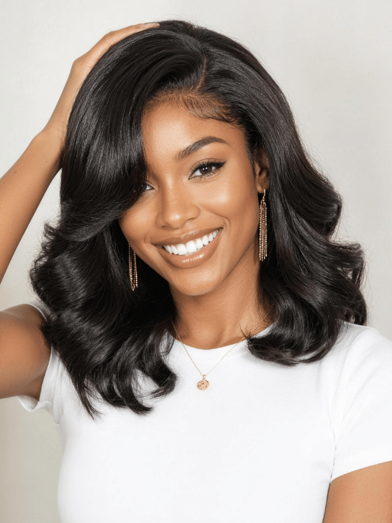 Layered Wavy Bob Bye-Bye Slip 6×4 Lace Glueless Human Hair Wig 220% Density
