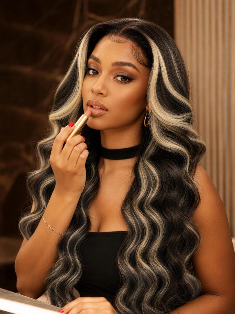 Face-Framing Blonde Highlights Body Wave Bye-Bye Slip 7x5 Lace Glueless Wig