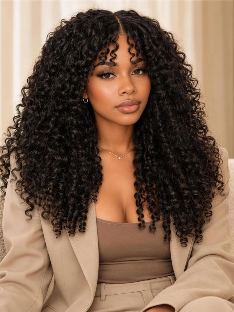 Burmese Curly Bye-Bye Slip 7x5 Lace Glueless Human Hair Wig Office Ready Defined Finger Curl Ends