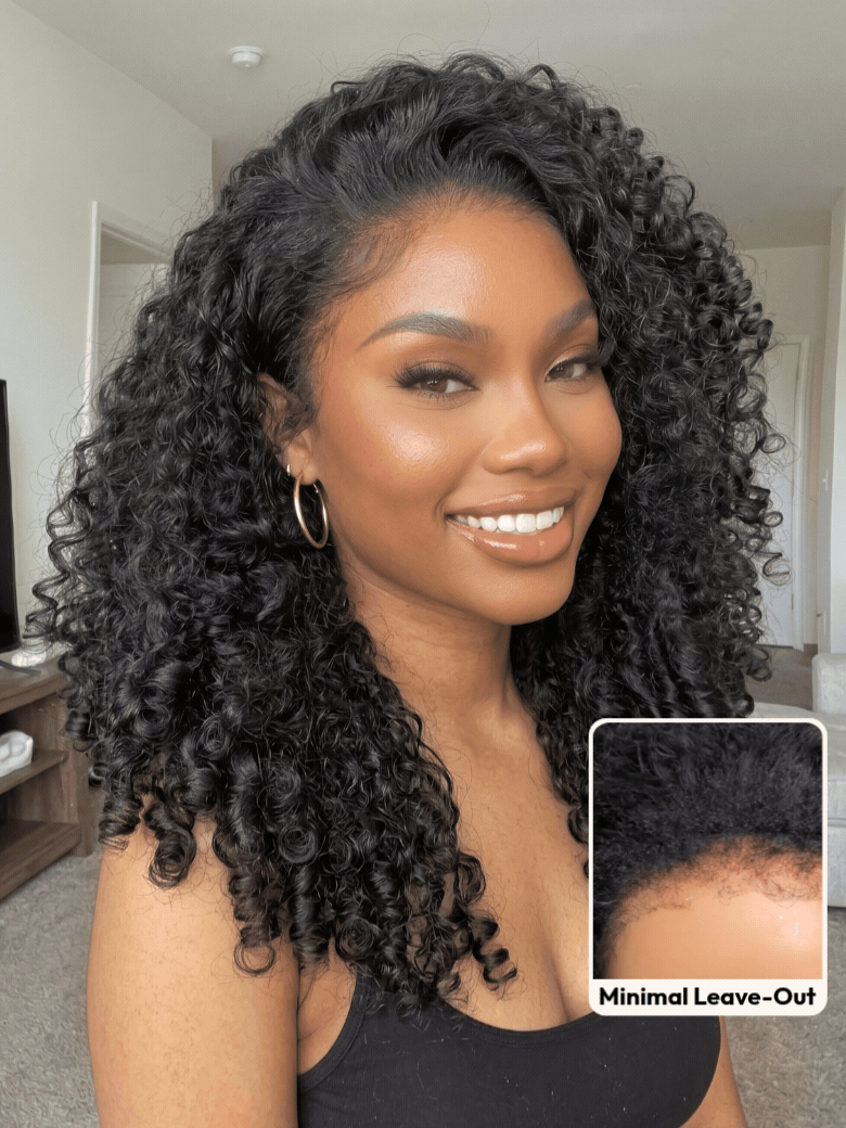 Half Wig MeltLine Burmese Curly with Finger Coily Ends Beginner Friendly with Flexi-Fit Drawstring