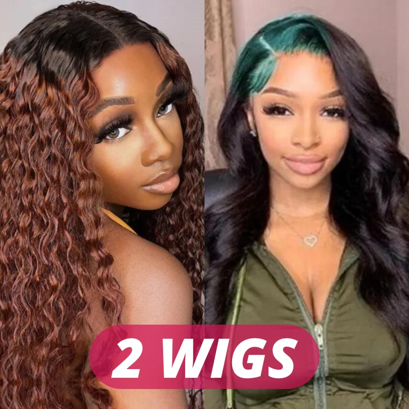 UNice Whatsapp 2 Wigs Flash Deal Water Wave 18 V Part Ombre Reddish Wig With 14 Straight Hair 13x4 Lace Front Wigs