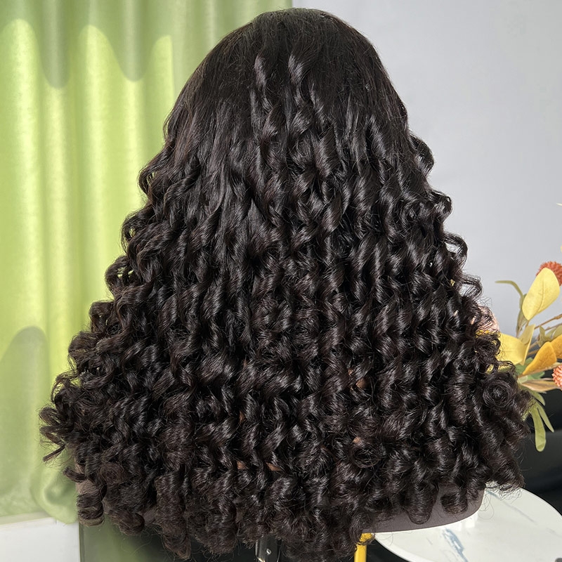 UNice Natural Black 13x4 Wavy Human Hair Wig With Ringlets Curls