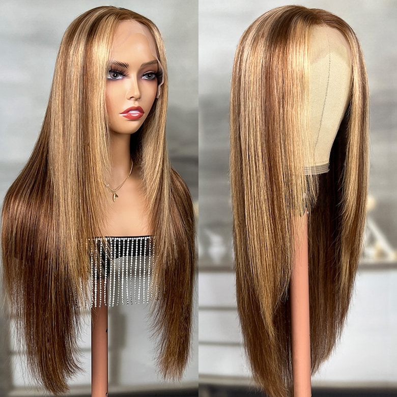UNice Blonde 13x4 Lace Front Straight Wig With Dark Brown Roots