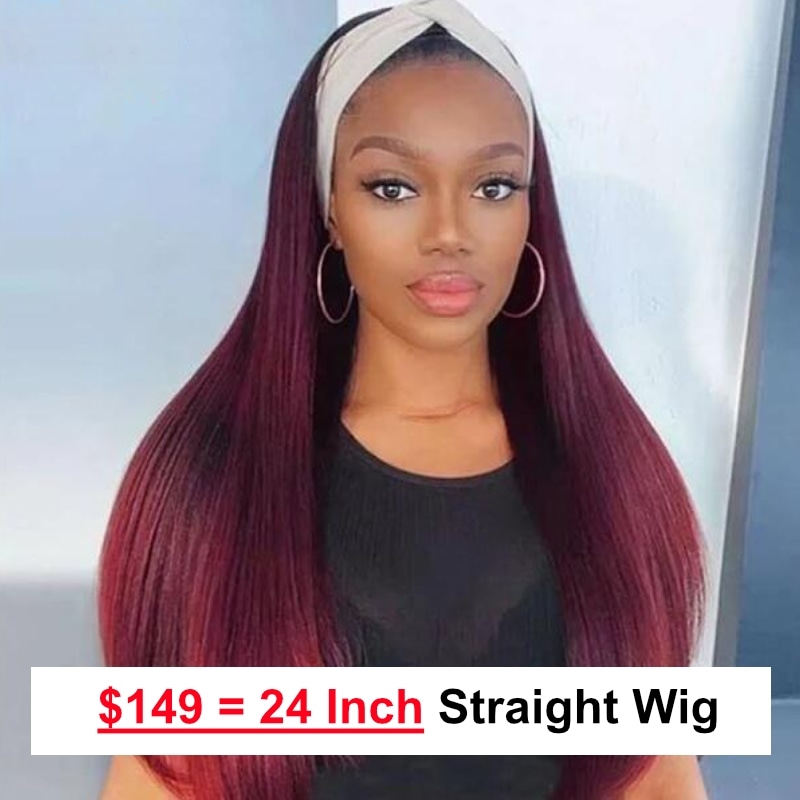 ãClearance Sale, Headband 99J Burgundy WigãStraight Human Hair Glueless Wigs Link 7