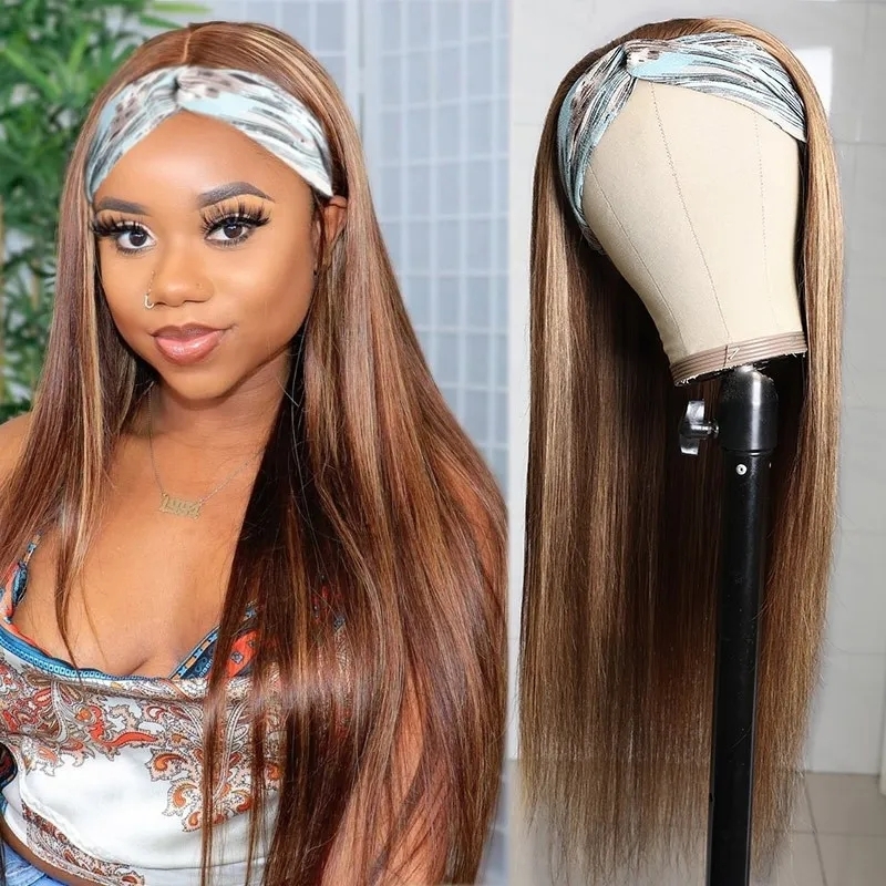 Perruques de cheveux humains à bandeau de couleur Ombre TL412 de 22 pouces, perruques droites sans dentelle frontale, densité de 150 %