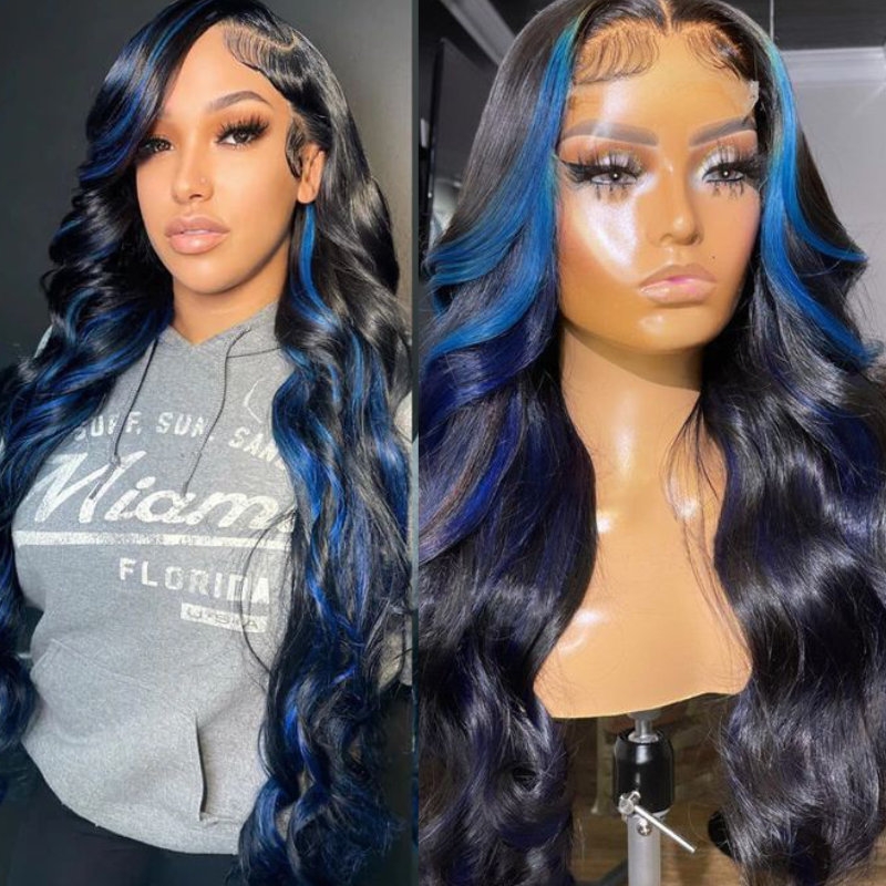 Black wig with blue tips deals
