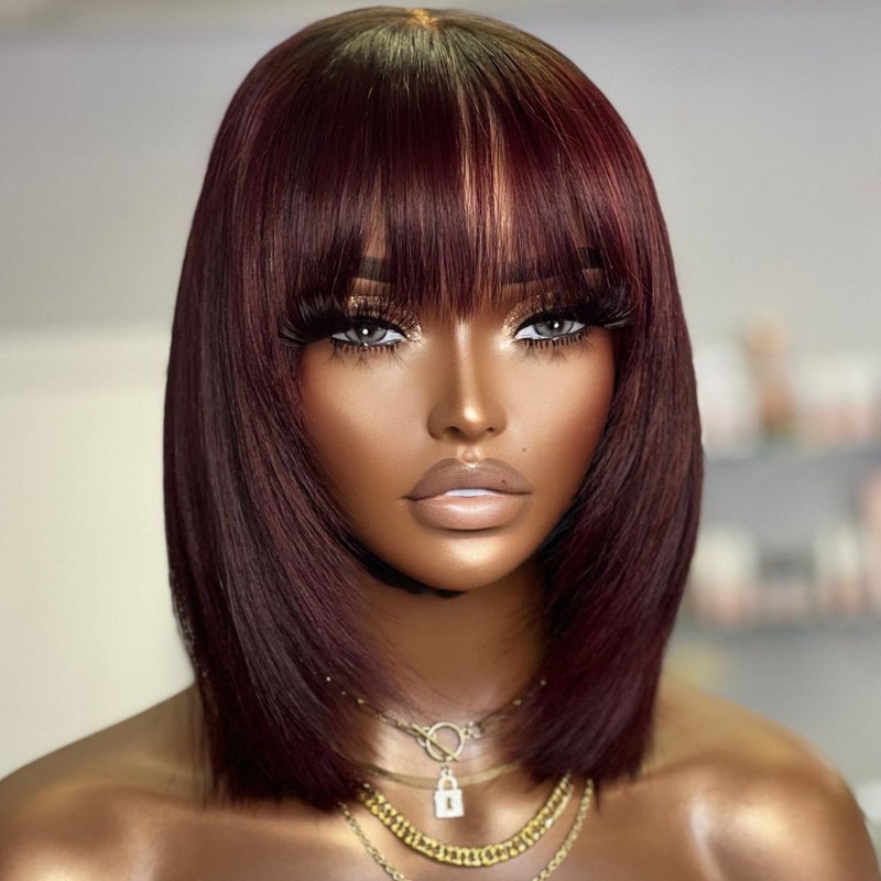 Dark brown bob shop wig with bangs