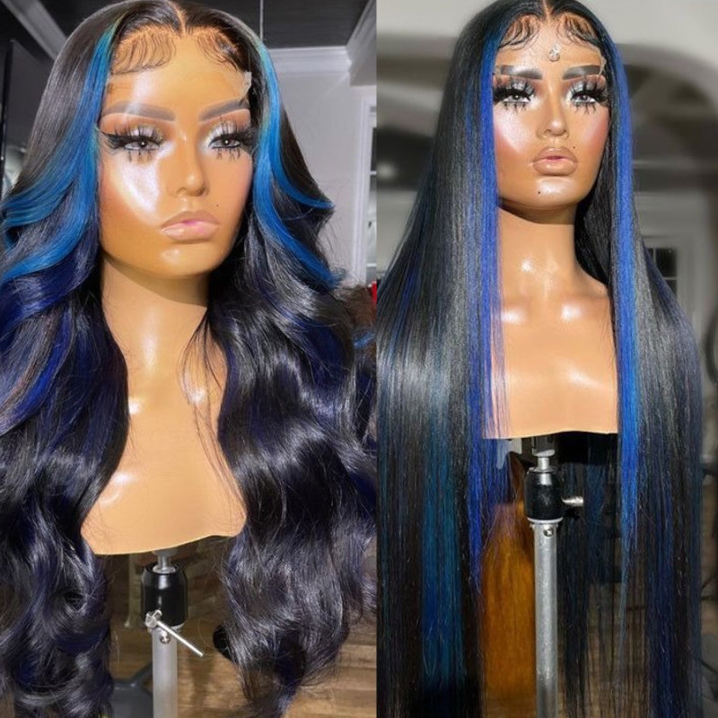 Black wig deals blue highlights