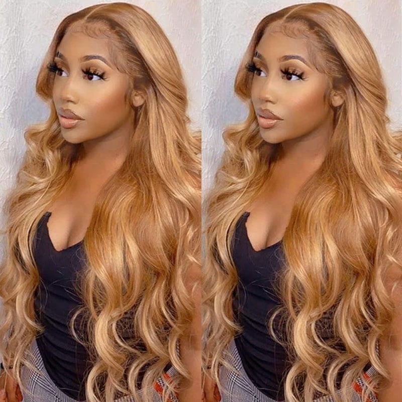 UNice Highlight Ginger Brown Body Wave Pre Plucked Middle Lace Part Wig 150% Density Points Redeem