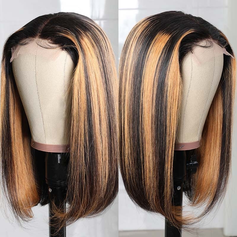 14 Inches Bob Haircut Ombre Highlight Lace Part Wig