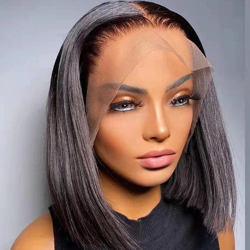 UNice Black Short Middle Part Bob Wig Human Hair Natural T Part