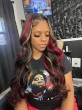UNice Black with Red & Blonde Highlights 13×4 Lace Front Red And Blonde Loose Wave Wig 26”