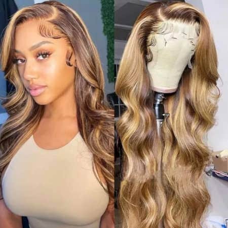 UNice Honey Blonde Highlight Lace Wigs Body Wave 150% Colored Wigs