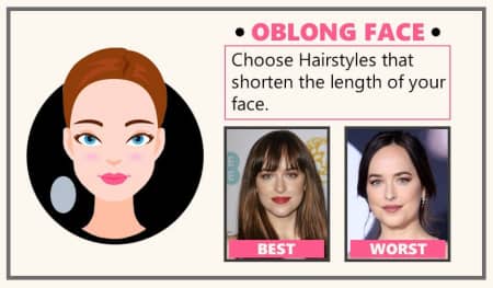 Long face: center parting with layers or bangs