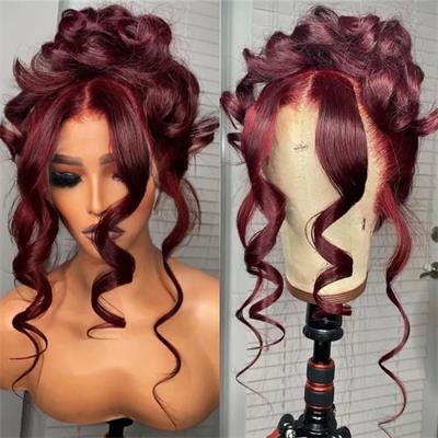 Curly burgundy hair updo